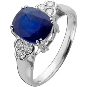 Saphir Ring Weißgold 585 14K blauer Edelstein Lab Grown Diamanten 