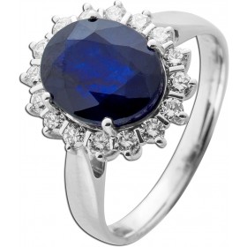 Saphir Ring Weißgold 585 14K blauer Edelstein Lab Grown Diamanten
