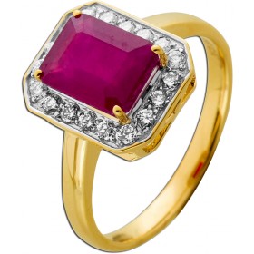 Rubin Ring Gelbgold 585 14K roter Edelstein Lab Grown Diamanten