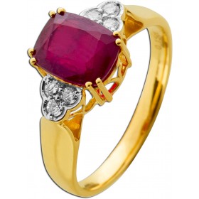 Rubin Ring Gelbgold 585 14K roter Edelstein Lab Grown Diamanten