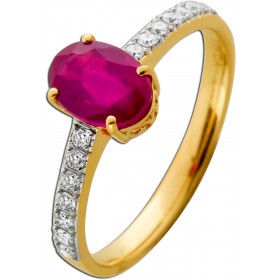 Rubin Ring Gelbgold 585 14K echt rot Edelstein Lab Grown Brillant