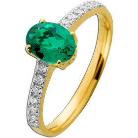 Smaragd Ring Gold 585 14K grüner Labor Edelstein Lab Grown Diamanten