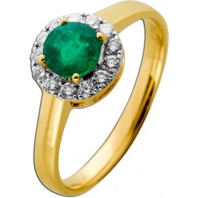 Smaragd Ring Gelbgold 585 14K grüner Edelstein Lab Grown Diamanten 