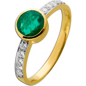 Smaragd Ring Gelbgold 585 14K grüner Edelstein Lab Grown Diamanten