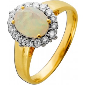 Opal Ring Gelbgold 585 orange roter Edelstein Lab Grown Diamanten 