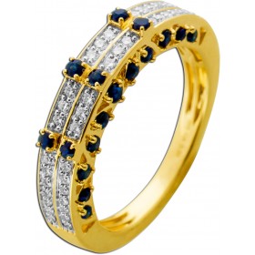 Saphir Ring Gold 585 14K blaue Edelsteine Natur Diamanten 0.20ct