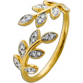 Brillant Ring Blüte Lorbeer Gold 585 14 K Natur Diamanten 0.18ct
