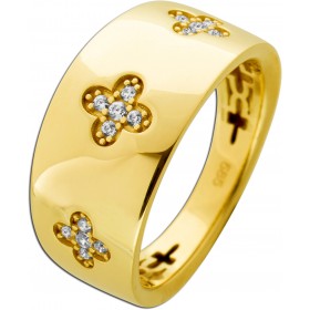 Kleeblatt Kreuz Ring Gelbgold 585 14K weiße Zirkonia Steine