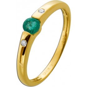 Smaragd Ring Gold 585 14K grüner Edelstein Natur Diamanten 0.03ct