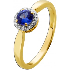 Tansanit Ring Gold 375 9K  Natur Edelstein Lab Grown Diamanten 0.10ct 