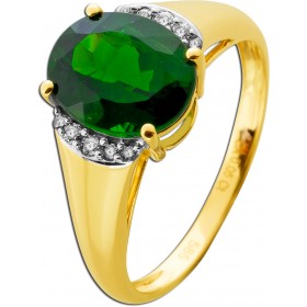 Diamantring Gold 585 9K Natur Chromdiopsit Natur Diamanten 0.05ct