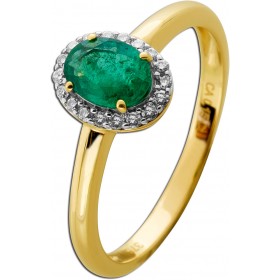 Smaragd Ring Gold 375 9K Sambia Smaragd Lab Grown Diamanten 0.15ct 