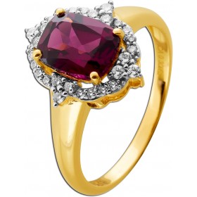 Diamantring Gold 375 9K Natur Rhodolit 2.95ct Lab Grown Diamanten 0.30ct 