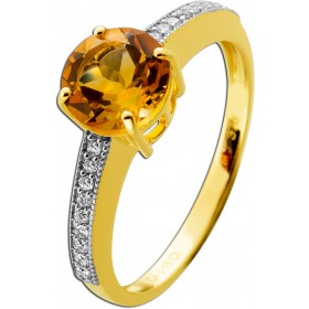 Diamantring Gold 375 9K Natur Citrin Lab Grown Diamanten 0.16ct