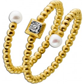 Perlen Ring Gold 585 14K Natur Diamant Süßwasserzuchtperlen flexibel