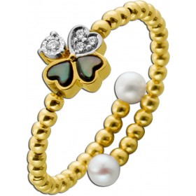 Kleeblatt Ring Gold 585 14K Natur Diamanten 0.07ct Süßwasser Perlen