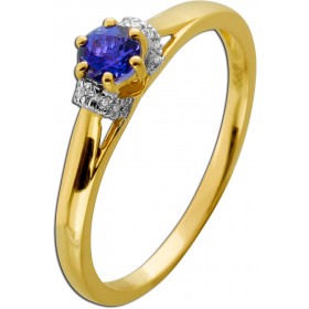 Tansanit Ring Gold 585 natürlicher Tansanit Rundschliff 14 natürliche Brillanten 