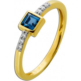 Blautopas Ring Gold 585 14K nat London Bluetopaz Natur Brillanten 
