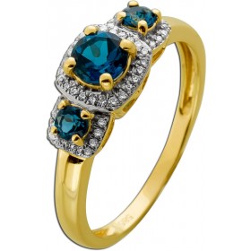 Blautopas Ring Gold 585 14K nat London Blue Topaz  Natur Diamanten
