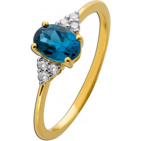Blautopas Ring Gold 375 9K Nat Blautopas 1ct Labor Diamanten 0.10ct