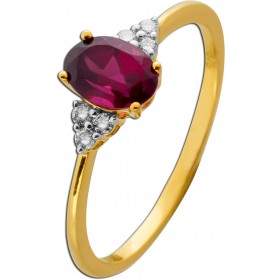 Diamant Ring Gold 375 9K Nat Rhodolith 1.1ct Labor Diamanten 0.10ct