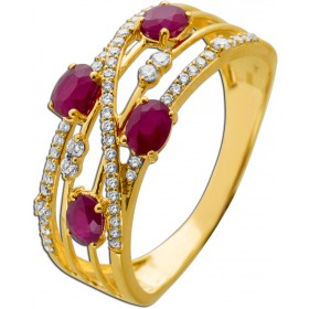 Rubin Ring Gold 585 14K Natur Rubine 1.07ct nat. Brillanten 0.23ct