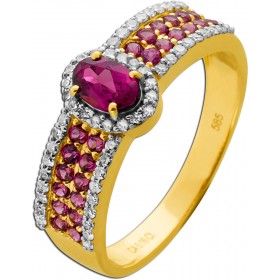 Rhodolit Ring Gold 585 14K nat. Rhodolith Edelsteine 1.15ct nat. Diamanten