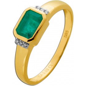 Smaragd Ring Gold 585 14K Natur Sambia Smaragd 0.86ct Natur Diamanten