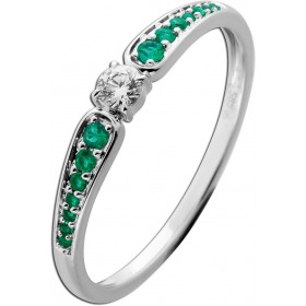 Smaragd Ring Weißgold 585 14K grüne Smaragde Brillant 0.12ct 