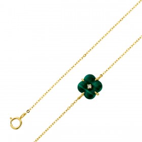 Malachit Armband Kleeblatt Gelbgold 585 14K Brillant 0.015ct