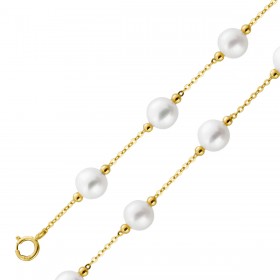 Perlen Armband Gelbgold 585 14K Süßwasserzuchtperlen 6mm