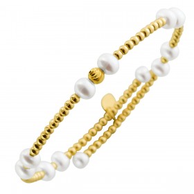 Perlen Armreif Gelbgold 585 14K Süßwasserzuchtperlen 4.5-5mm flexibel