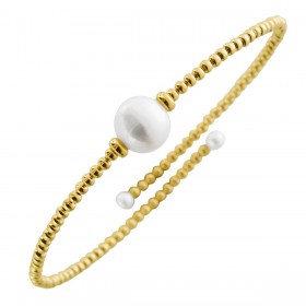 Perlen Armreif Gelbgold 585 14K Süßwasserzuchtperlen 3-8mm flexibel