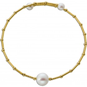 Flexibler Armreif Gelbgold 585 3 Süßwasser Zuchtperlen