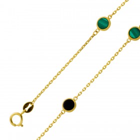 Ankerketten Armband Gold 333 8K Malachit Onyx Edelsteine