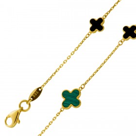 Kleeblatt Armband Gelbgold 585 14K Onyx Malachit Edelsteine
