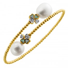 Perlen Armreif Gold 585 14K Natur Diamanten 0.15ct Süßwasserperlen
