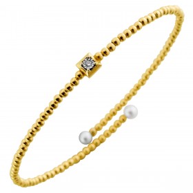 Perlen Armreif Gold 585 14K Natur Diamant 0.015ct. Süßwasserperlen