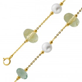 Perlenarmband Gold 585 14K nat grüne Amethyste nat Zitronenquarze Süßwasserzuchtperlen