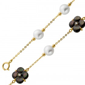 Kleeblatt Armband Gold 585 14K Perlmutt Brillanten Süßwasserzuchtperlen