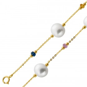 Perlenarmband Gold 585 14 nat. bunte Saphire Süßwasserzuchtperlen