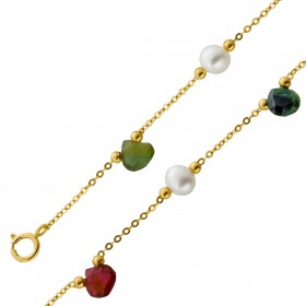 Perlenarmband Gold 585 14K nat bunte Turmaline Süßwasserzuchtperlen