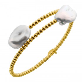 Perlen Armreif Gold 585 14K weiße Barock Keshi Perlen