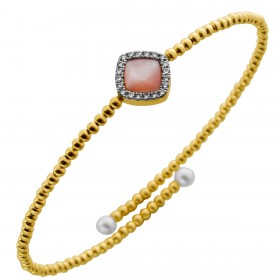 Perlmutt Armreif Gold 585 14 nat. Diamanten 0.10ct Süßwasserperlen 