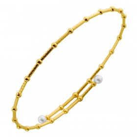 Perlen Armreif Gold 750 14K weiße Süßwasserzuchtperlen 3-3.5mm