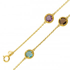 Edelsteinarmband Gold 333 8K nat Amethyst Blautopas Citrin Rauchquarz 