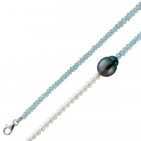 Perlenkette Süßwasser Zuchtperlen Tahiti Perle Natur Blautopas