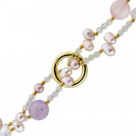 Perlenkette Edelsteinkette Bergkristall Rosenquarz Amethyst Länge 90cm