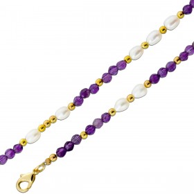 Perlenkette Süßwasser Zuchtperlen lila Natur Amethyst Edelsteine