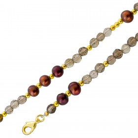 Perlenkette Süßwasser Zuchtperlen Natur Rauchquarz Edelsteine